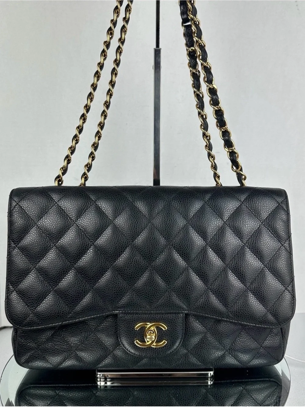 Chanel Jumbo Black Quilted Caviar Single Flap Shoulder Bag